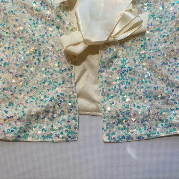NEW Womens Sugarlips Sequin Crew Long Sleeve Satin Bow Tie White Jacket  $79 - Picture 4 of 10